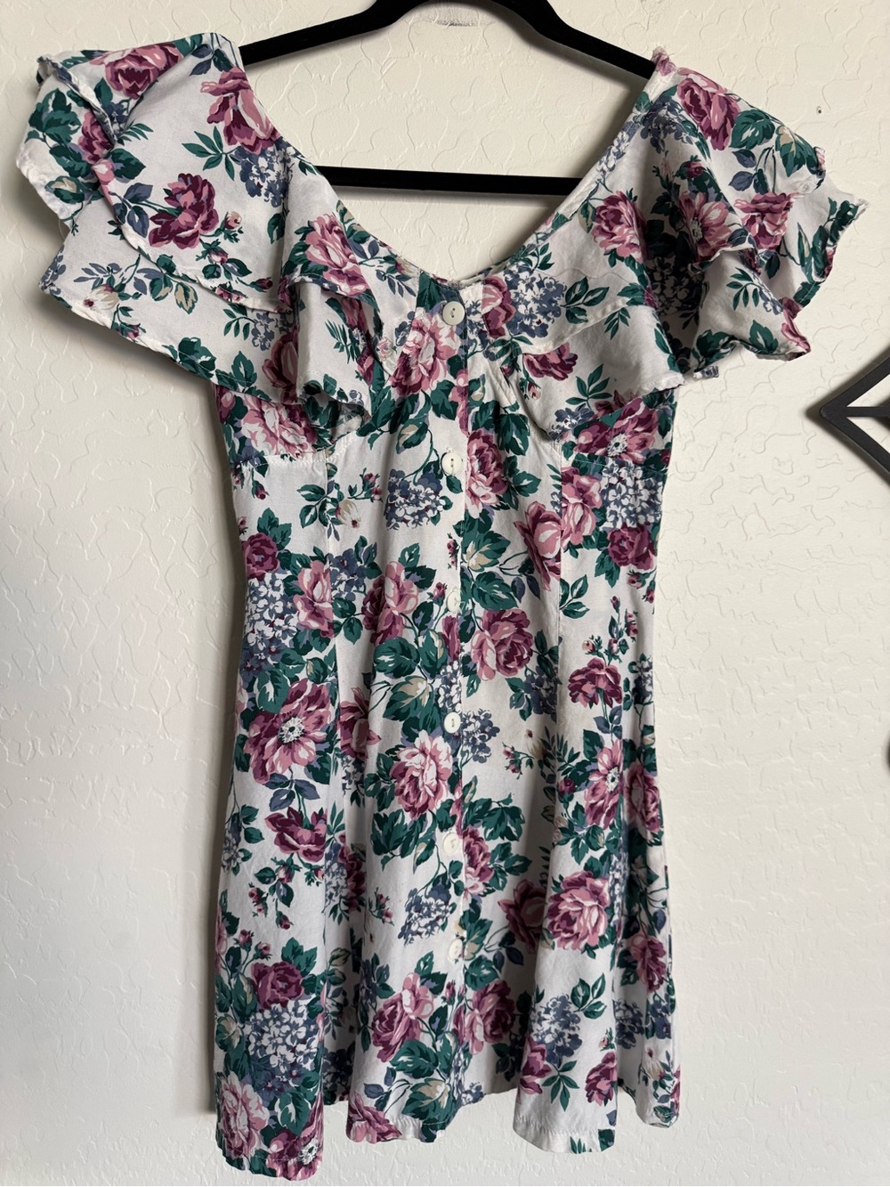 CONCEPTS Vintage 80’s/90’s Floral Mini Dress - White with Pink & Green Print - 5